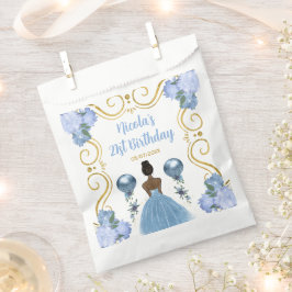 Birthday Party Dark Skin Princess in Dusty Blue Bedankzakje