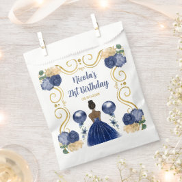 Birthday Party Dark Skin Princess in Navy Blue Bedankzakje