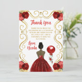 Birthday Party Dark Skin Princess in Red Bedankkaart (Staand voorkant)