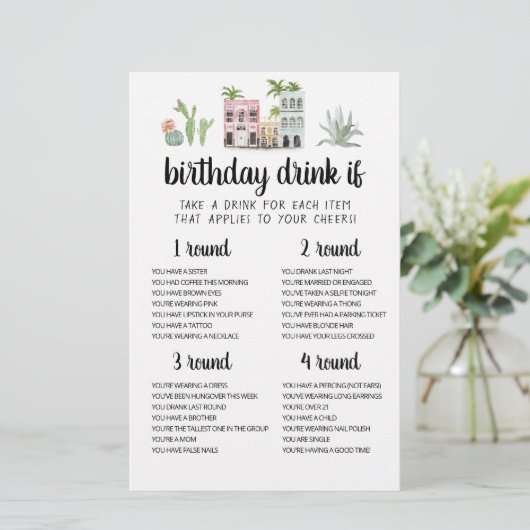 Birthday Party Drink als Game bewerkbare kaart (Staand voorkant)