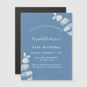 Birthday party dusty blue eucalyptus luxe magnetische uitnodiging (Voorkant / Achterkant)