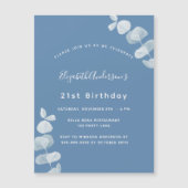 Birthday party dusty blue eucalyptus luxe magnetische uitnodiging (Voorkant)