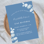 Birthday party dusty white eucalyptus uitnodiging briefkaart