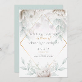 Birthday Party | Elegant Alabaster White Peonies Kaart