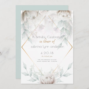Birthday Party   Elegant Alabaster White Peonies Kaart