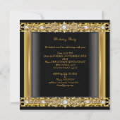 Birthday Party Elegant Black Gold Diamond Jewel 2 Kaart (Achterkant)