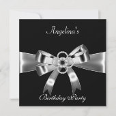 Birthday Party Elegant Black Silver Metal Bow 3 Kaart (Voorkant)