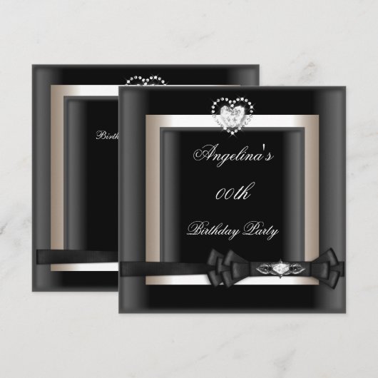 Birthday Party Elegant Black White Diamond Kaart (Voorkant / Achterkant)