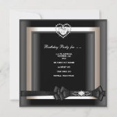 Birthday Party Elegant Black White Diamond Kaart (Achterkant)