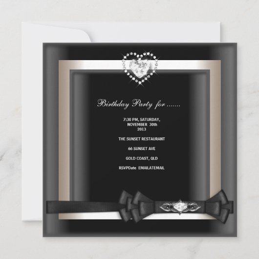 Birthday Party Elegant Black White Diamond Kaart (Achterkant)