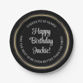 Birthday Party Elegant Black, White en Gold Round Papieren Bordje (Voorkant)