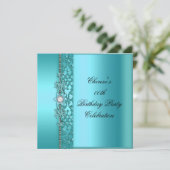 Birthday Party Elegant Blauwgroen Blue Diamond Kaart (Staand voorkant)