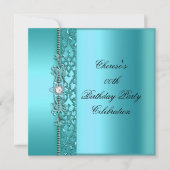 Birthday Party Elegant Blauwgroen Blue Diamond Kaart (Voorkant)