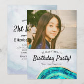 Birthday Party Elegant Blauwgroen Gold Agate Geode Kaart (Voorkant / Achterkant)