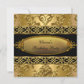 Birthday Party Elegant Damask Gold Black 3 Kaart (Voorkant)