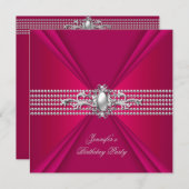 Birthday Party Elegant Deep Pink Red Pearl Kaart (Voorkant / Achterkant)