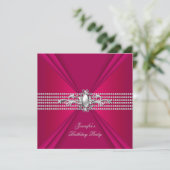 Birthday Party Elegant Deep Pink Red Pearl Kaart (Staand voorkant)