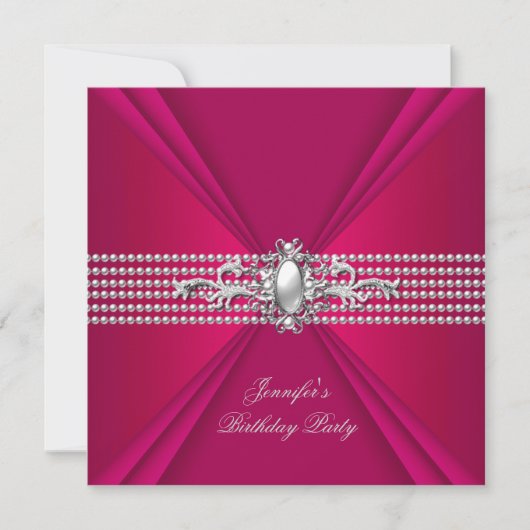Birthday Party Elegant Deep Pink Red Pearl Kaart (Voorkant)