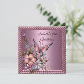 Birthday Party Elegant Floral Butterfly roze Kaart (Staand voorkant)