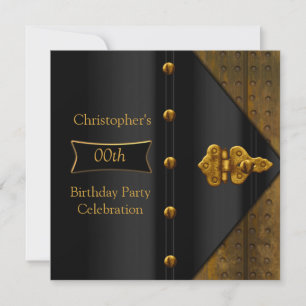 Birthday Party Elegant Gold Black Metal look 2 Kaart