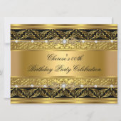 Birthday Party Elegant Gold Diamond Black Trim 3 Kaart (Voorkant)