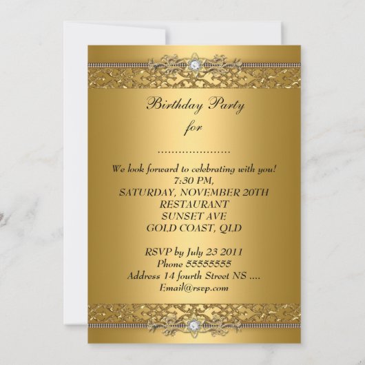 Birthday Party Elegant Gold Diamond Kaart