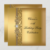 Birthday Party Elegant Gold Diamond Kaart (Voorkant / Achterkant)