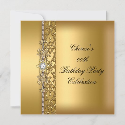 Birthday Party Elegant Gold Diamond Kaart (Voorkant)