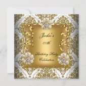 Birthday Party Elegant Gold White Silver Damask Kaart (Voorkant)