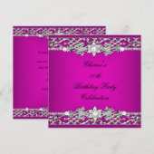 Birthday Party Elegant Hot Pink Silver Diamond Kaart (Voorkant / Achterkant)
