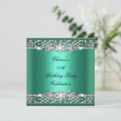 Birthday Party Elegant Jade Green Silver Diamond Kaart (Staand voorkant)