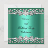 Birthday Party Elegant Jade Green Silver Diamond Kaart (Voorkant)