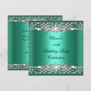 Birthday Party Elegant Jade Green Silver Diamond Kaart
