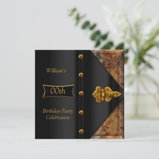 Birthday Party Elegant Mannen Rusty Gold Black Kaart (Staand voorkant)