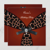 Birthday Party Elegant Red Black White Diamond Bow Kaart (Voorkant / Achterkant)