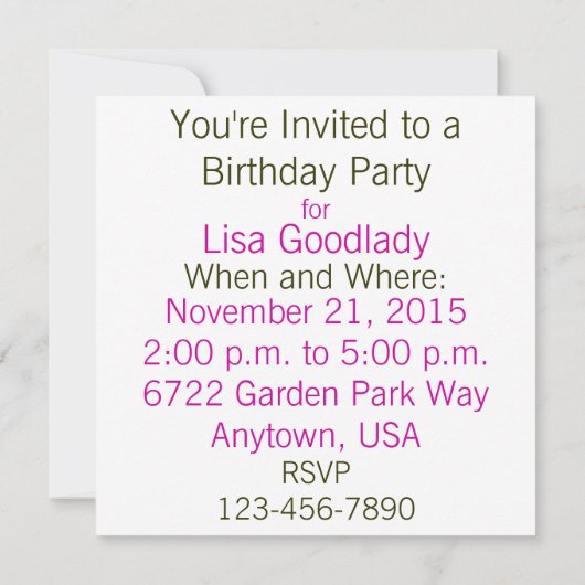 Birthday Party Elegant Roos Invitation Kaart (Achterkant)