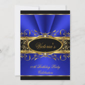Birthday Party Elegant Royal Blue Gold Black Kaart (Voorkant)