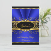 Birthday Party Elegant Royal Blue Gold Black Kaart (Staand voorkant)