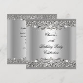 Birthday Party Elegant Silver Diamond 2 Kaart (Voorkant / Achterkant)