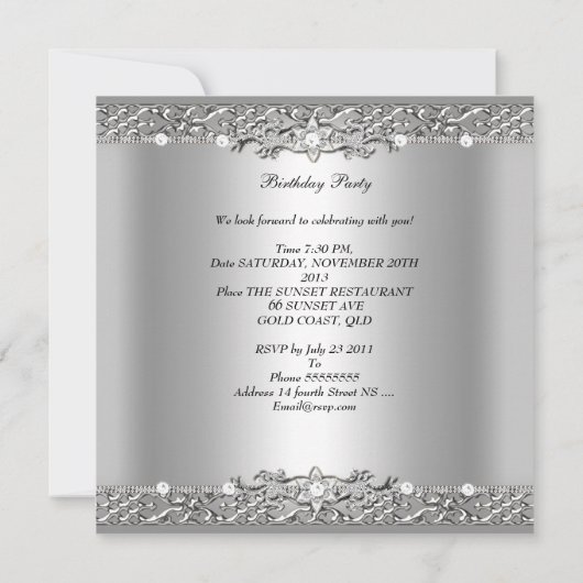 Birthday Party Elegant Silver Diamond 2 Kaart (Achterkant)