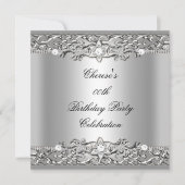 Birthday Party Elegant Silver Diamond 2 Kaart (Voorkant)