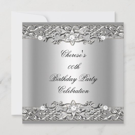 Birthday Party Elegant Silver Diamond 2 Kaart (Voorkant)