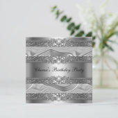 Birthday Party Elegant Silver Swirl Diamond Black Kaart (Staand voorkant)