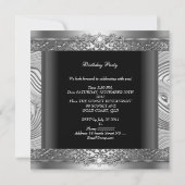 Birthday Party Elegant Silver Swirl Diamond Black Kaart (Achterkant)
