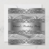Birthday Party Elegant Silver Swirl Diamond Black Kaart (Voorkant)