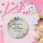 Birthday Party Elegant Succulent Plant Rustisch Ho Papieren Bordje (Feest)