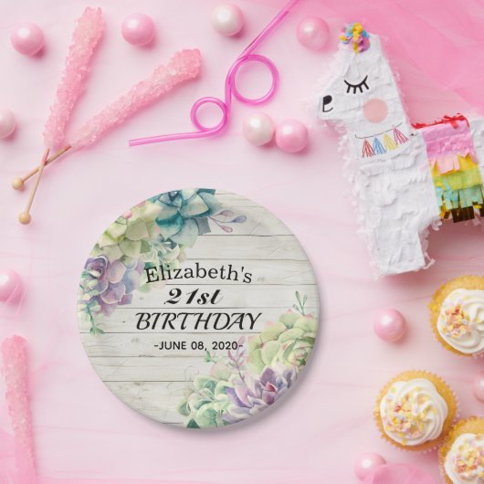 Birthday Party Elegant Succulent Plant Rustisch Ho Papieren Bordje (Feest)