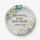 Birthday Party Elegant Succulent Plant Rustisch Ho Papieren Bordje (Voorkant)