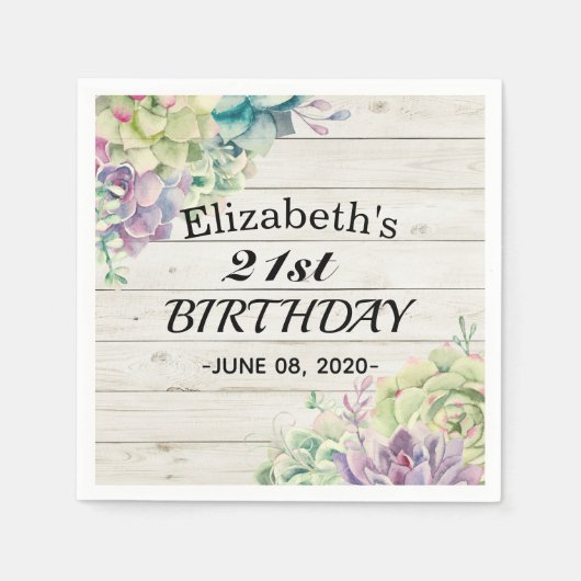 Birthday Party Elegant Succulent Plant Rustisch Ho Servet (Voorkant)