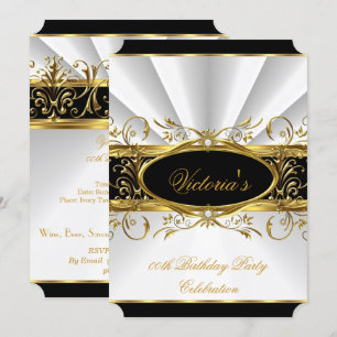 Birthday Party Elegant White Gold Floral Black 4 Kaart